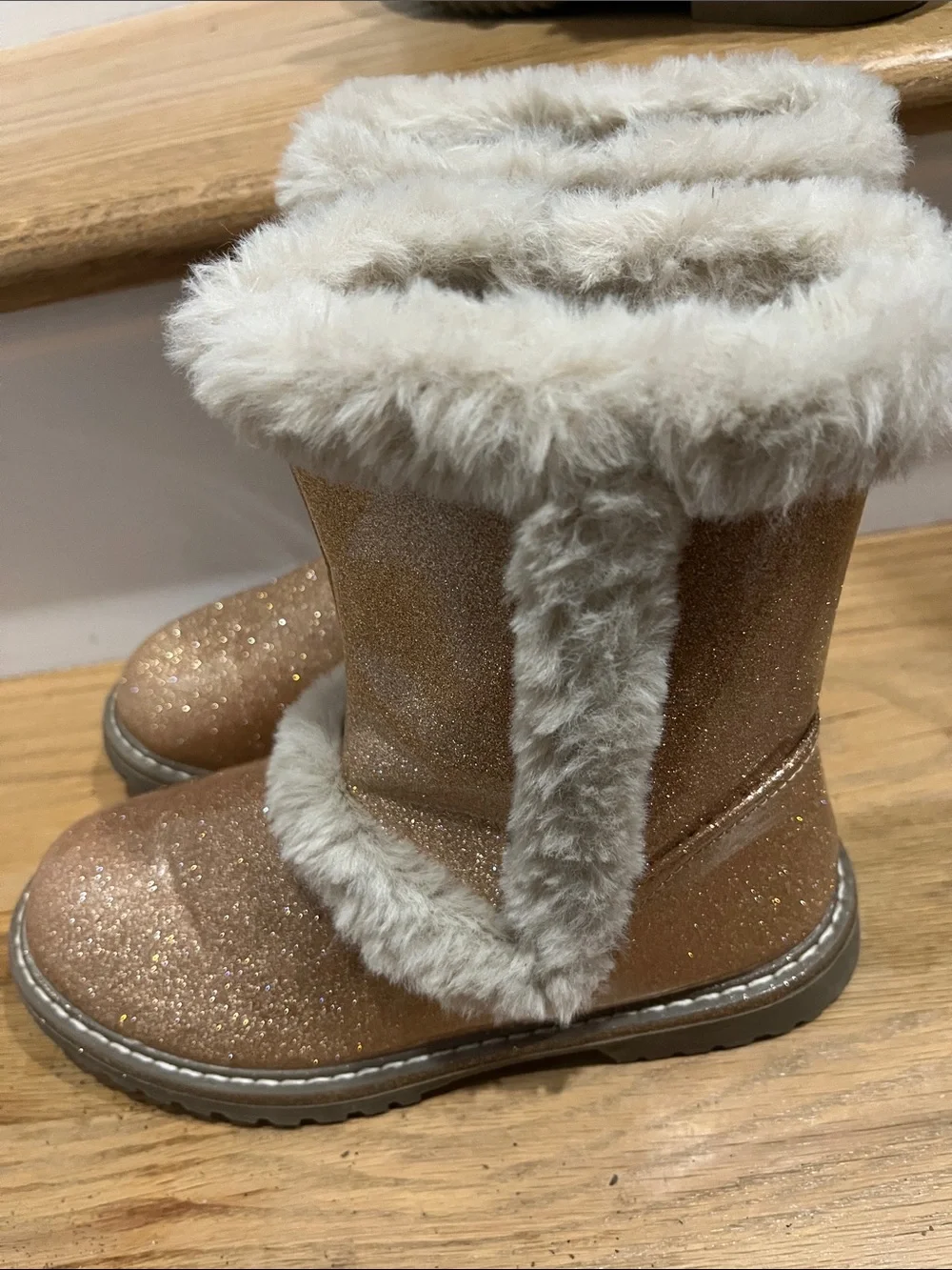DV by Dolce Vita Kids Glitter Pink Gold Faux Fur Boots